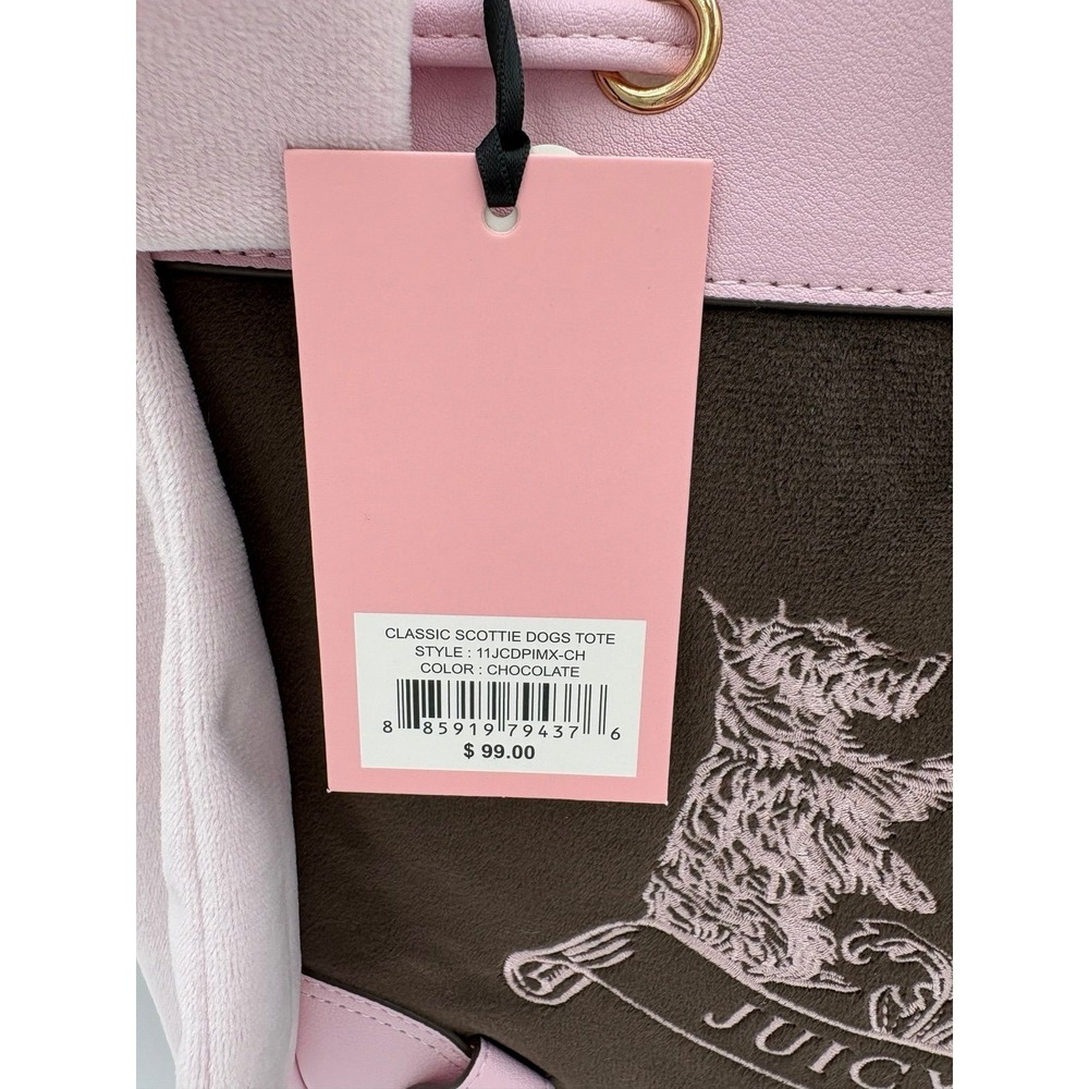 Viral Juicy Couture Classic Scottie Dogs Tote Chocolate Pink Daydreamer Retro - Picture 2 of 3